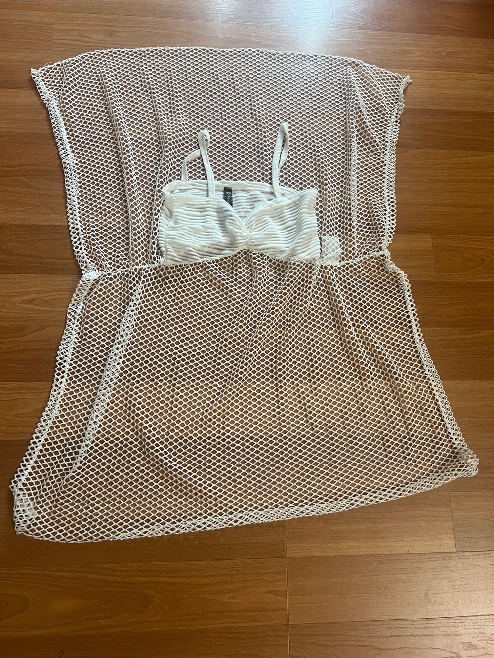 White Open-Knit Mesh Cover-Up with Built-In Bralette size small